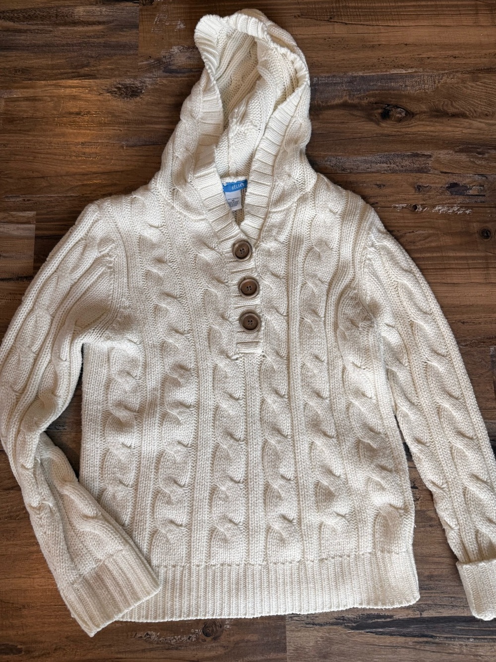 Vintage Y2K Delia’s Cream Cable Knit Hooded Sweater XL Cottagecore
